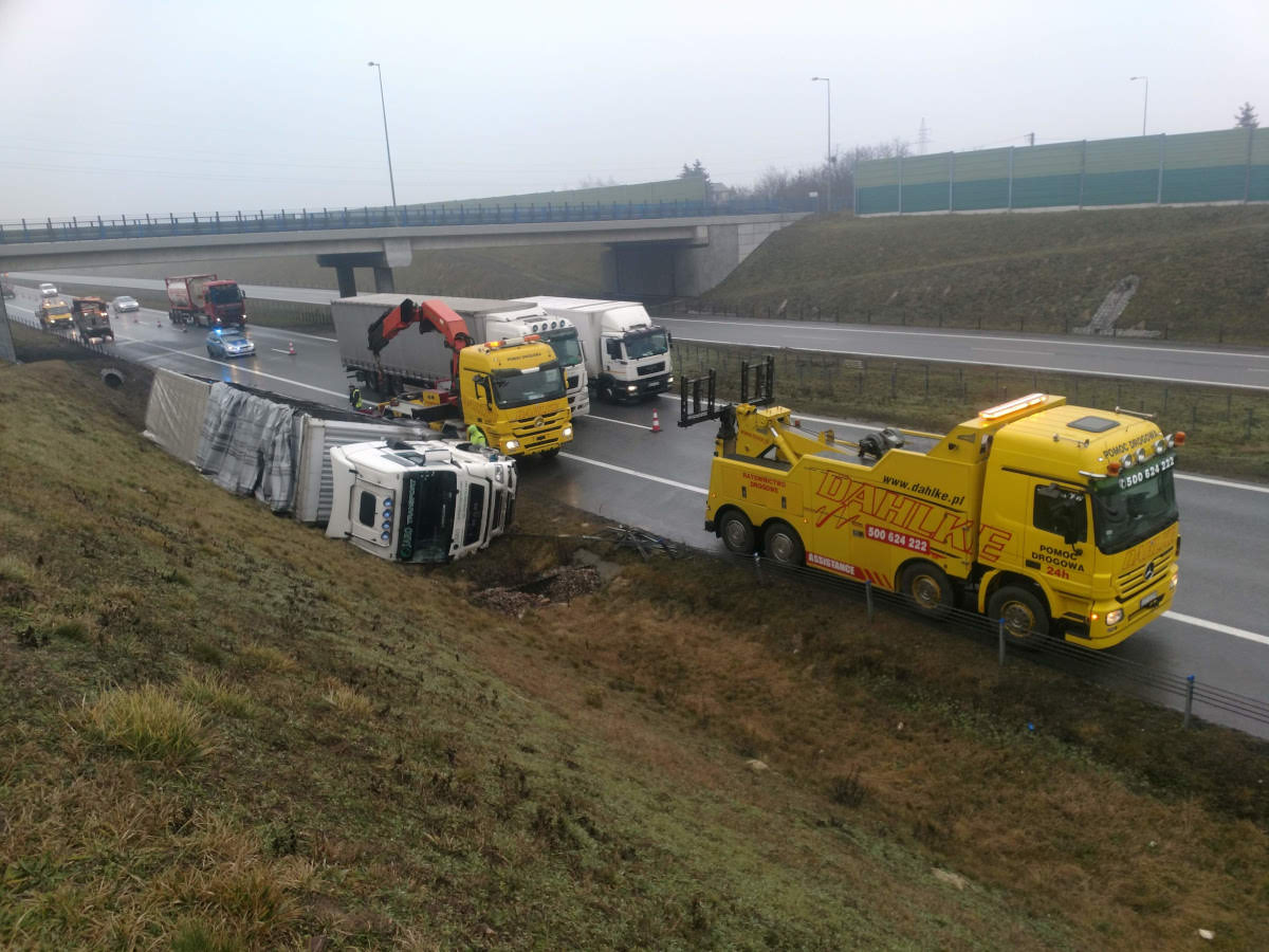 Autoholowanie i pomoc drogowa samochodów ciężarowych i ciągników siodłowych TIR 24 h autostrada A1 Lubieszewo Tczewskie